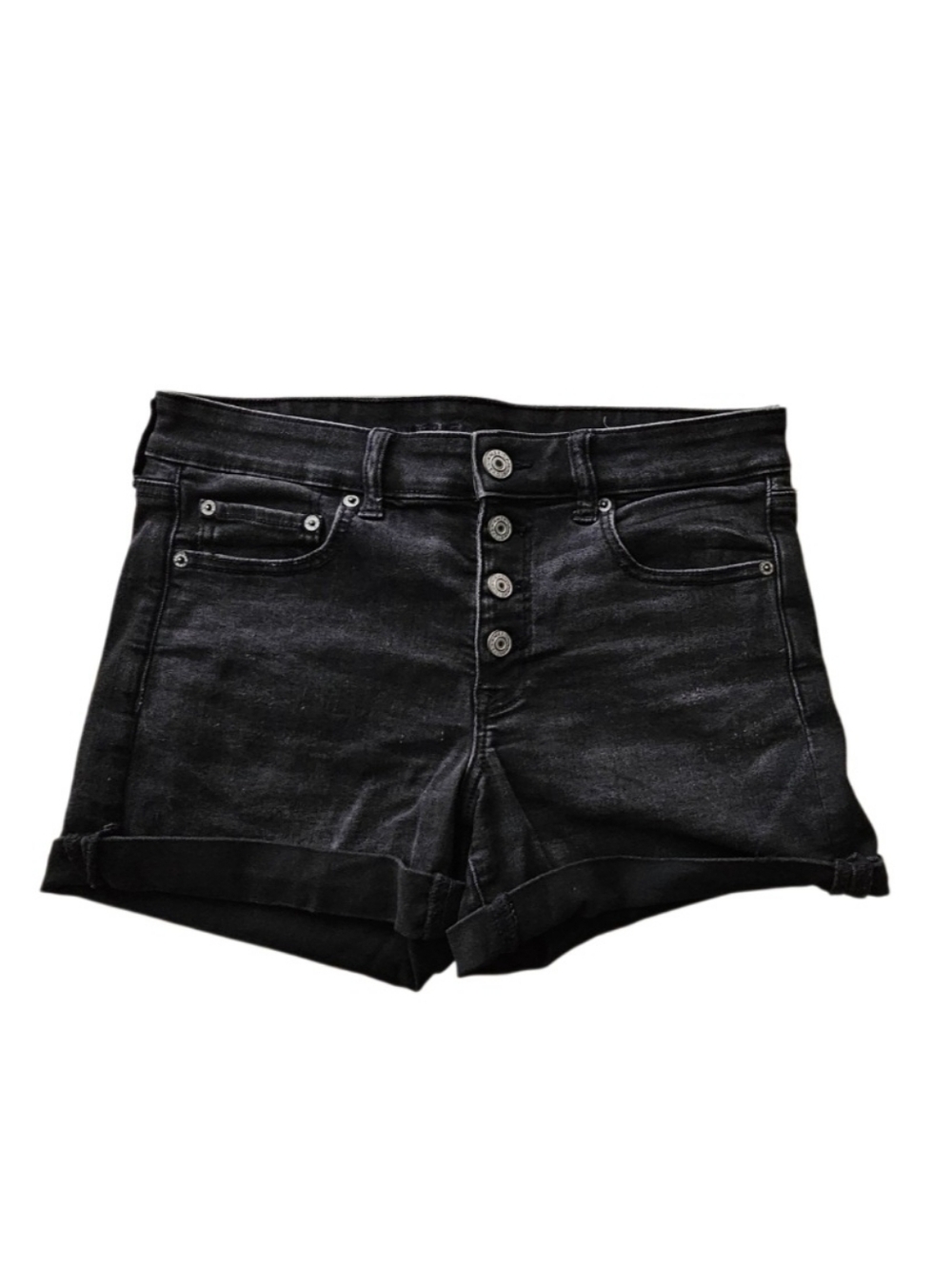 American Eagle Outfitters Midi Jean Denim Shorts Black Button Fly Women's Sz 10